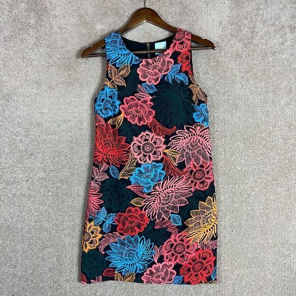 CeCe Arlington Shift Dress Women Size 0 Multicolor Floral Print Sleeveless Crepe - Picture 2 of 9